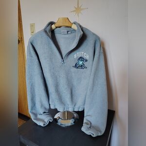Disney Blue Stitch Women's Quarter-Zip Fleece Hoodie With Matching Pants